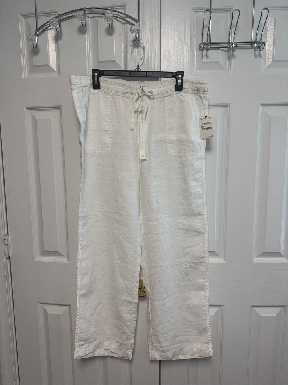 Caslon White Linen-Blend Drawstring pants